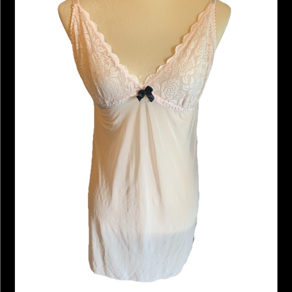 Y2K B’DELICIOUS 2XL Sheer Pink Lace Babydoll Lingerie Slip